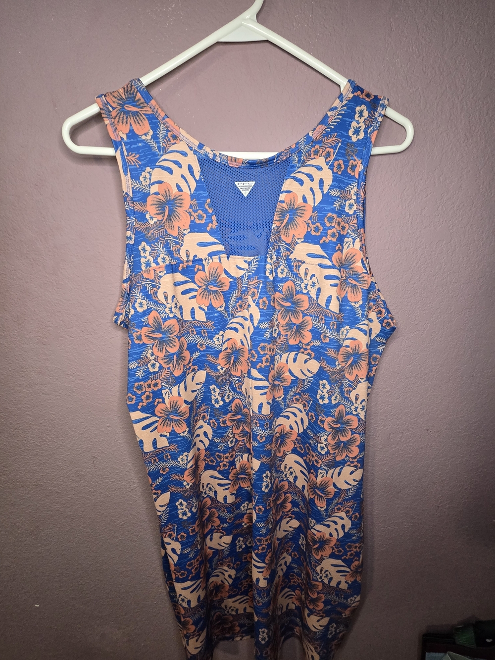 PFG UV BLOCKING SUN PROTECTION Floral Blue and Peach Tank Top